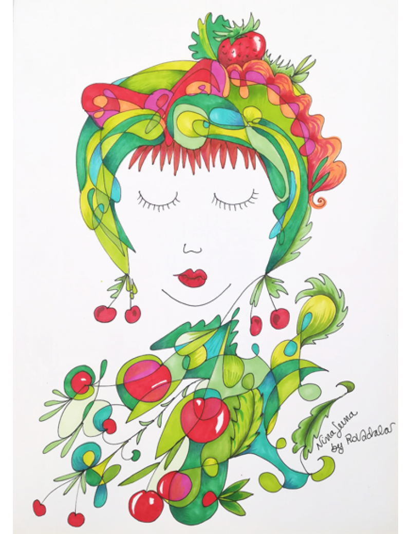 Stampa artistica Nina Luna ciliegie - da disegno originale di Ro.Vadalà