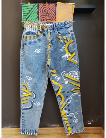 Jeans pop art tribal giallo