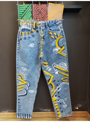 Jeans pop art tribal giallo